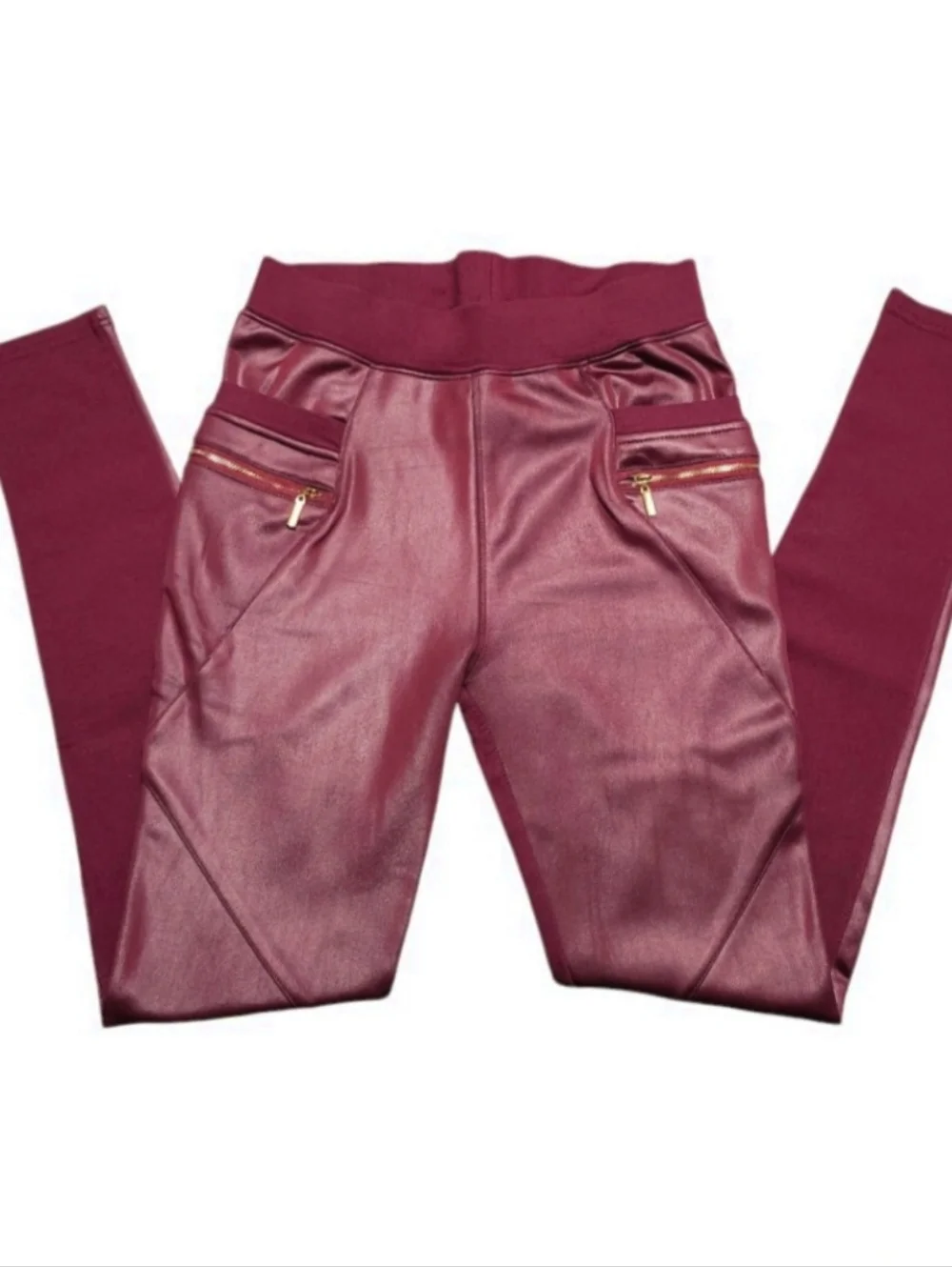 Coated Leggings Pants Womens Size L - XL High Rise Maroon